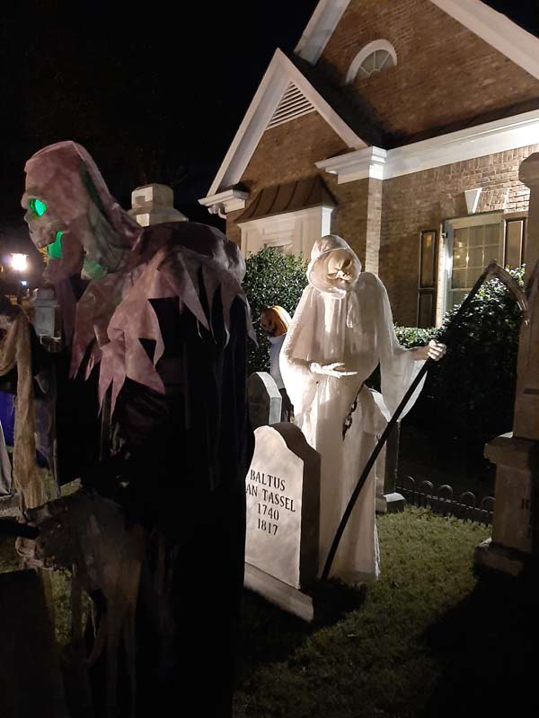 Halloween Graveyard Gargoyle on Cemetery Gate Post,