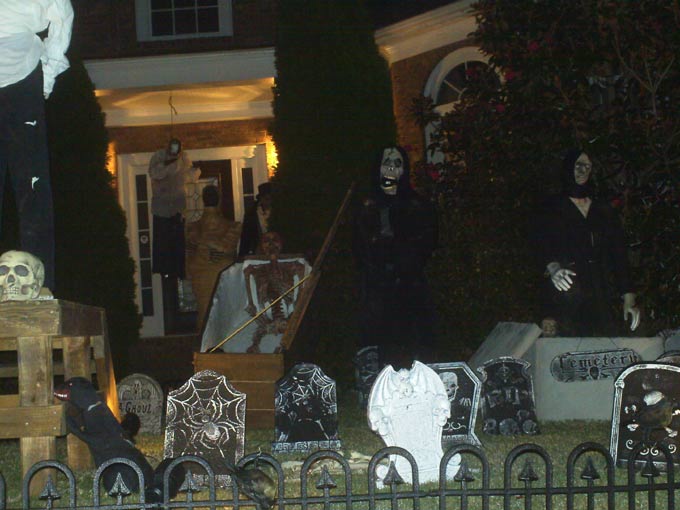 Halloween View at Night of Gallows Mummy, Coffin Corpse GraveYard and Crypt Ghoul