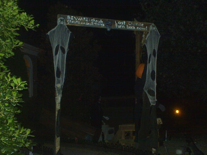 Night View of our Halloween Graveyard Entrance Banner