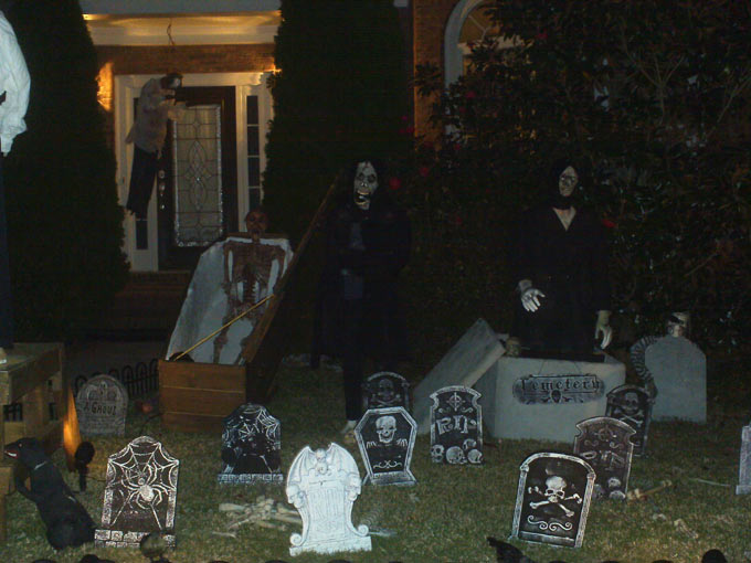 Night View of Halloween GraveYard Ghoul and Ghoul Rising from Crypt