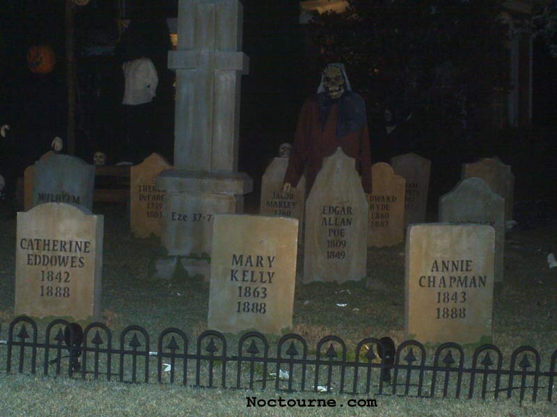 Night View of our Halloween Graveyard Skull Orchard Cemetery with Grave Yard Ghoul