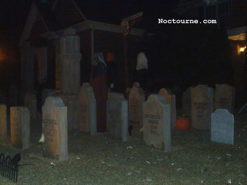 Night View of our Halloween Graveyard Skull Orchard Cemetery with Grave Yard Ghoul