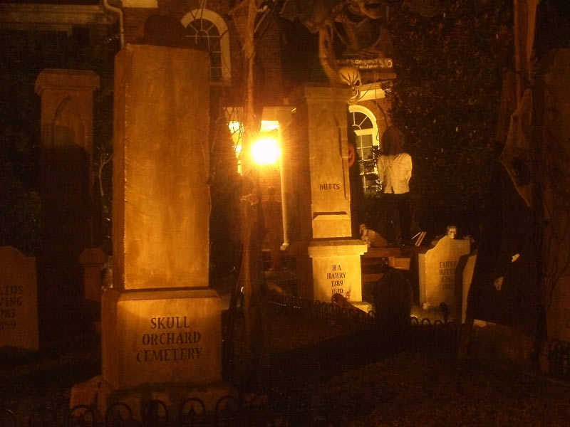 Halloween Night View of Graveyard Skull Orchard Cemetery