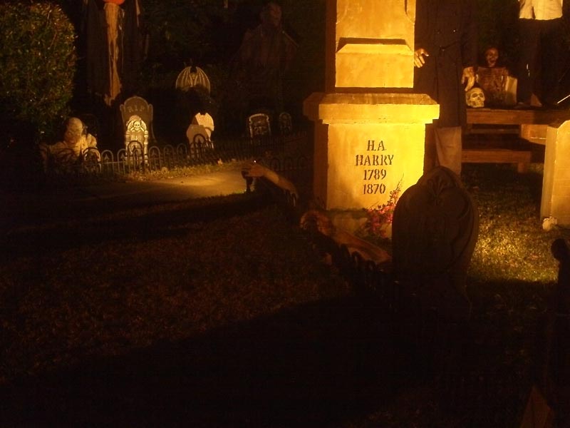 Night View Halloween Graveyard Skull Orchard Cemetery Dead Arms Coming out of Ground