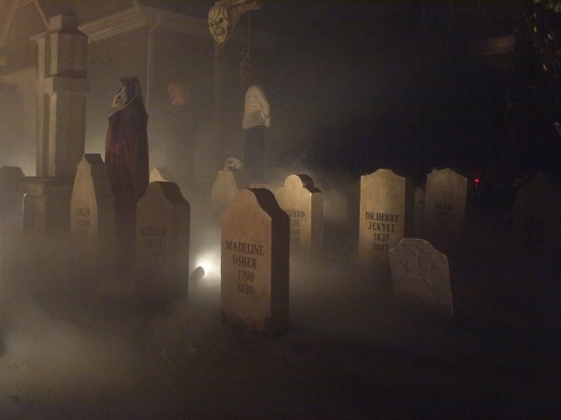 Night View Graveyard Cemetery Lizzie Borden, Tom Walker, Ichabod Crane, Myra Mains and Cross Head Stones