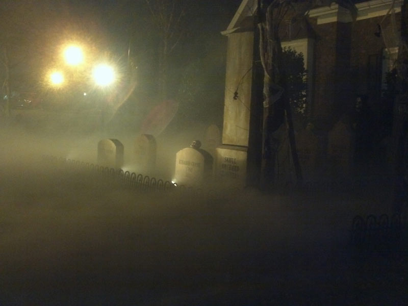 Night View Halloween Graveyard Skull Orchard Cemetery Dead Arms Coming out of Ground