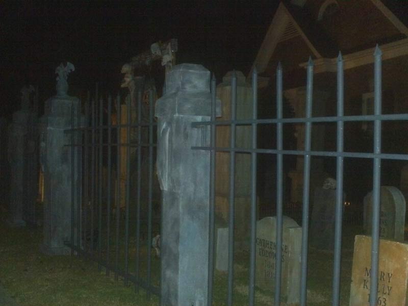 Halloween Night View of Graveyard Skull Orchard Cemetery