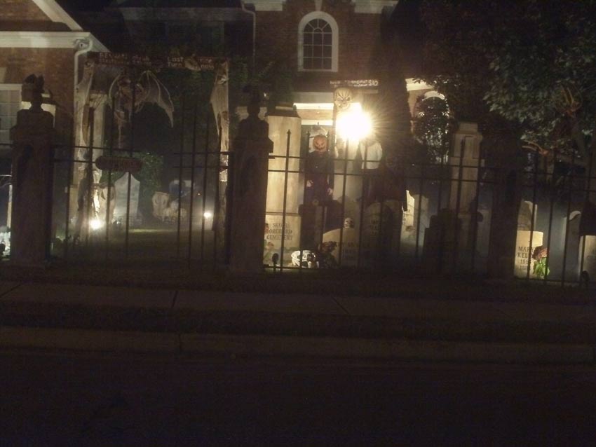 Halloween Night View of Graveyard Skull Orchard Cemetery