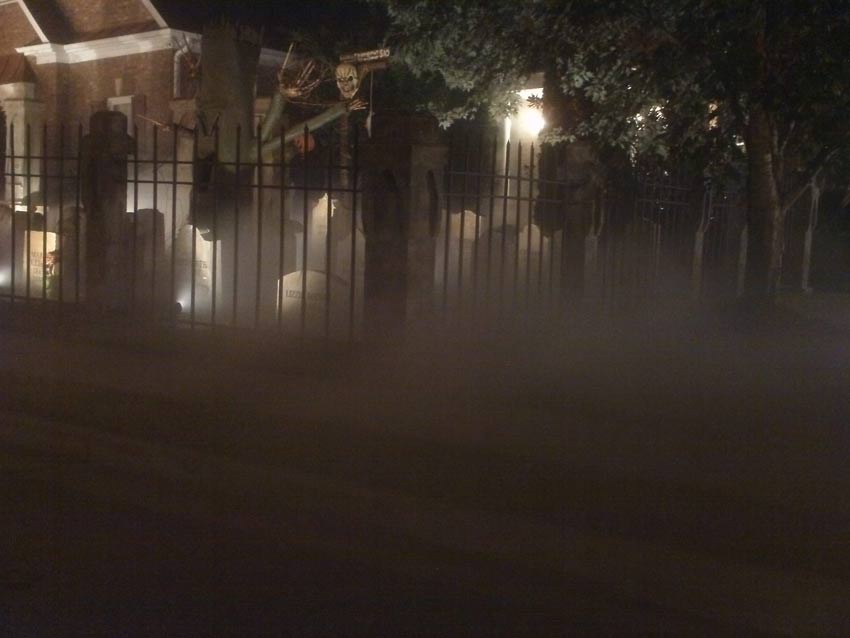 Night View Halloween Graveyard with Gallows Executioner, Mary Nichols, Catherine Eddowes, Jacob & Wilhelm Grimm Fanny Butts, Therese DeFarge and Cross Grave Markers