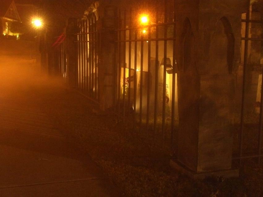 Night View Halloween Graveyard Mary Nichols, Catherine Eddowes, Mary Kelly, Jacob & Wilhelm Grimm Fanny Butts, Therese DeFarge and Cross Grave Markers