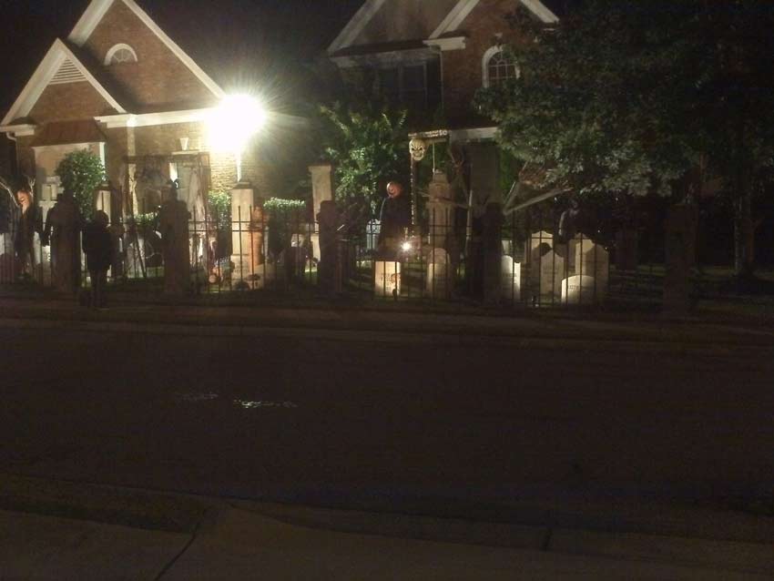 Night View of Graveyard Entrance Skull Orchard Cemetery Crawling Ghoul Sleepy Hollow Scarecrow