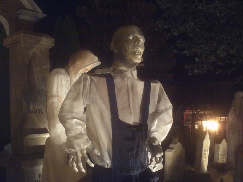 Halloween Graveyard Gargoyle on Cemetery Gate Post,