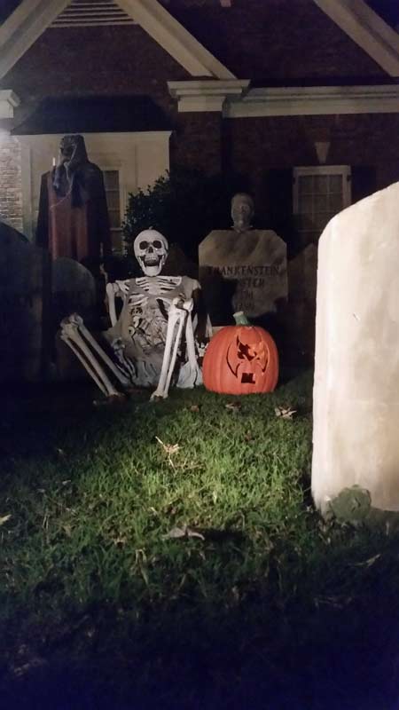Night View of Side Halloween Graveyard Cemetery with Tombstones