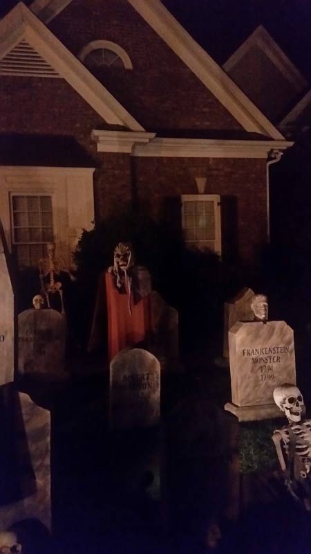 Night View Halloween Graveyard with PennyWise Clown and Wolf Creature in Fog