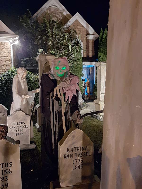 Halloween View of Graveyard Skull Orchard Cemetery