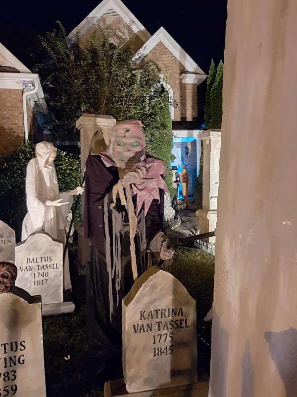 Halloween Graveyard Skull Orchard Cemetery The Mummy, Ghoul, Gallows and Cross Tombstones