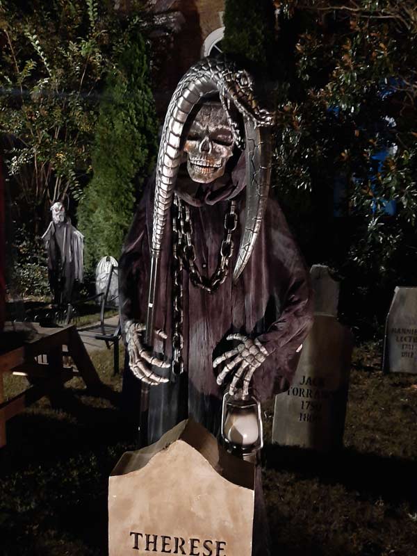 Night View Halloween Graveyard with PennyWise Clown and Wolf Creature in Fog