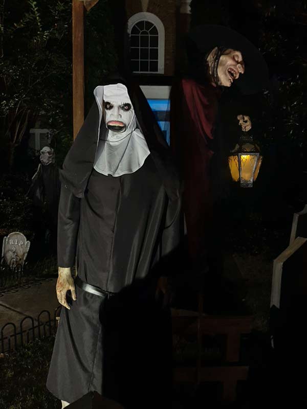 Night View of Side Halloween Graveyard Cemetery with Tombstones