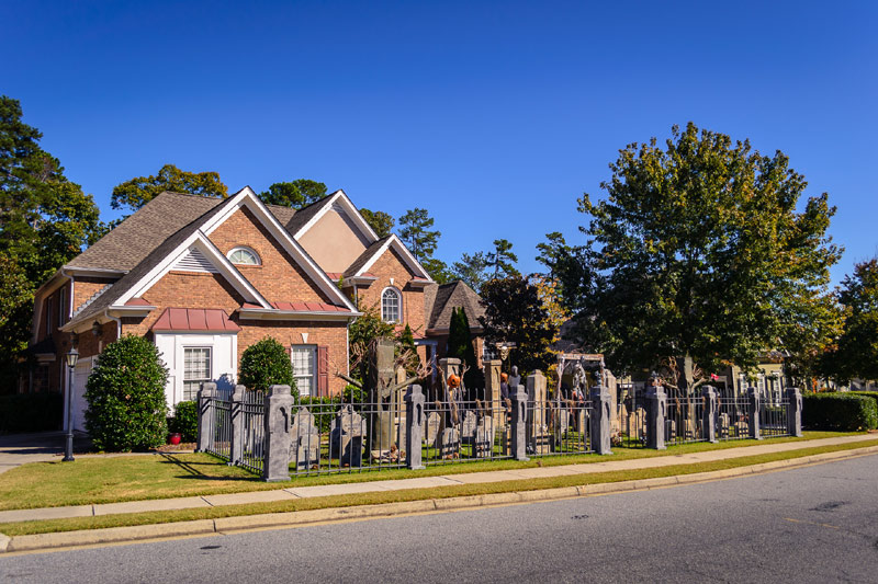 Halloween View of Graveyard Skull Orchard Cemetery
