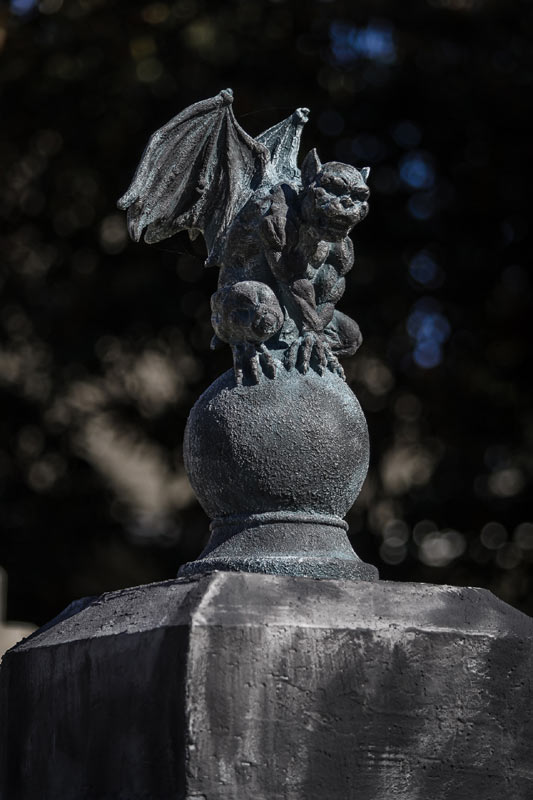 Halloween Graveyard Gargoyle on Cemetery Gate Post,