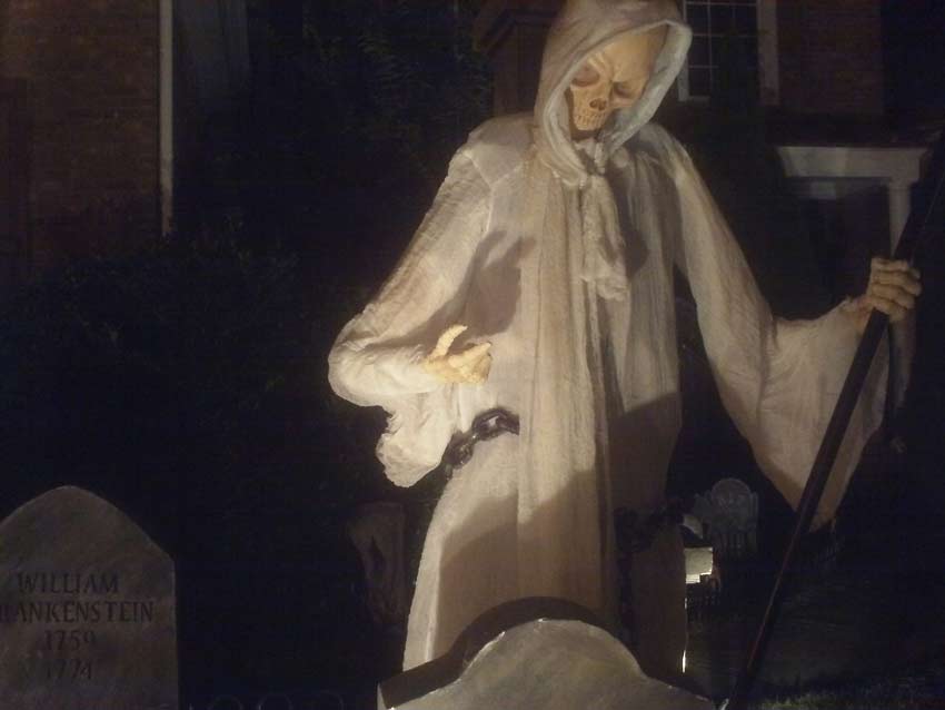 Halloween Graveyard Gargoyle on Cemetery Gate Post,