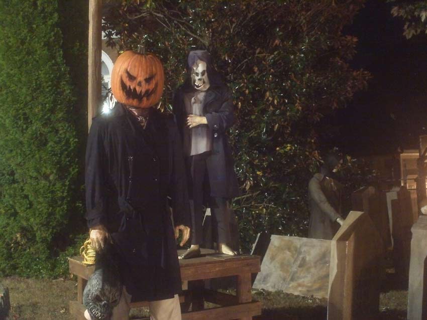 Night View of Side Halloween Graveyard Cemetery with Tombstones